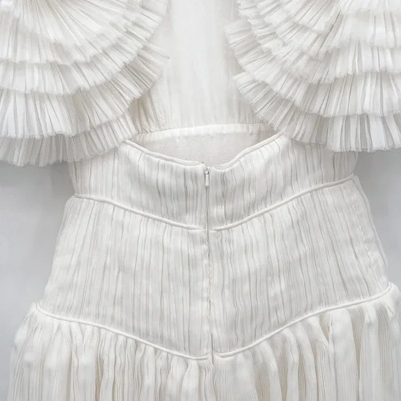 Aje. Dress Gown Expressive Pleated Maxi Dress Wedding Bride Puff Sleeve White 4 - Picture 10 of 14